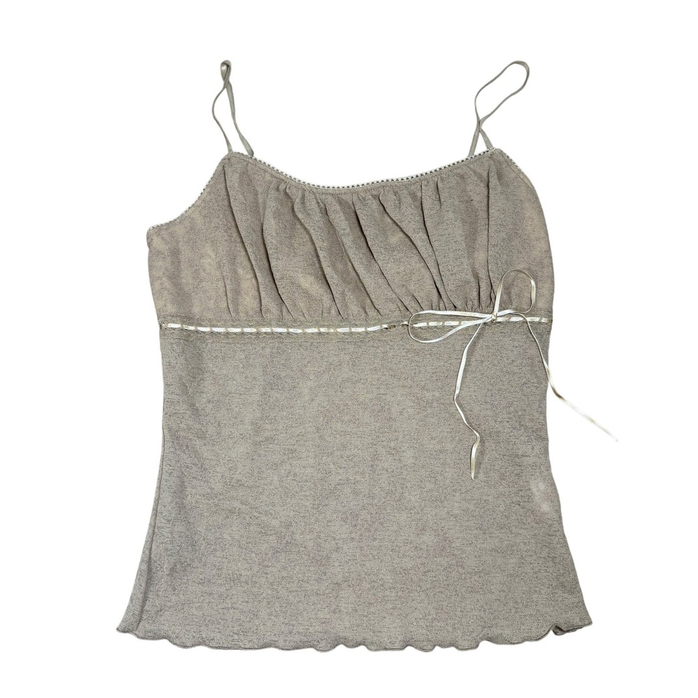 Wet Seal Y2K Babydoll Tank Top Dainty Ribbon Lace Trim Small Beige - Picture 1 of 6